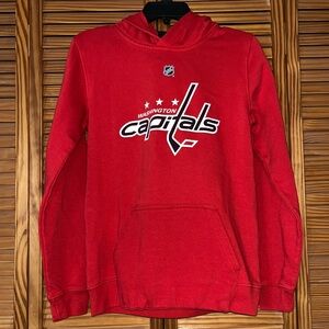 NHL Washington Capitals Red Logo Long Sleeve Kangaroo Pocket Hooded Sweatshirt L